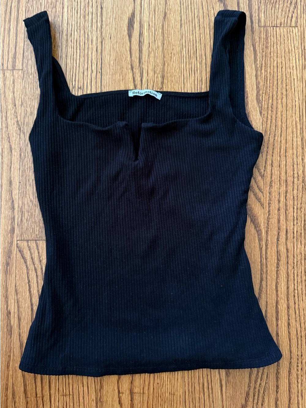 Reformation Women's Black Ribbed Knit Square Neck Wide Strap Tank Top S